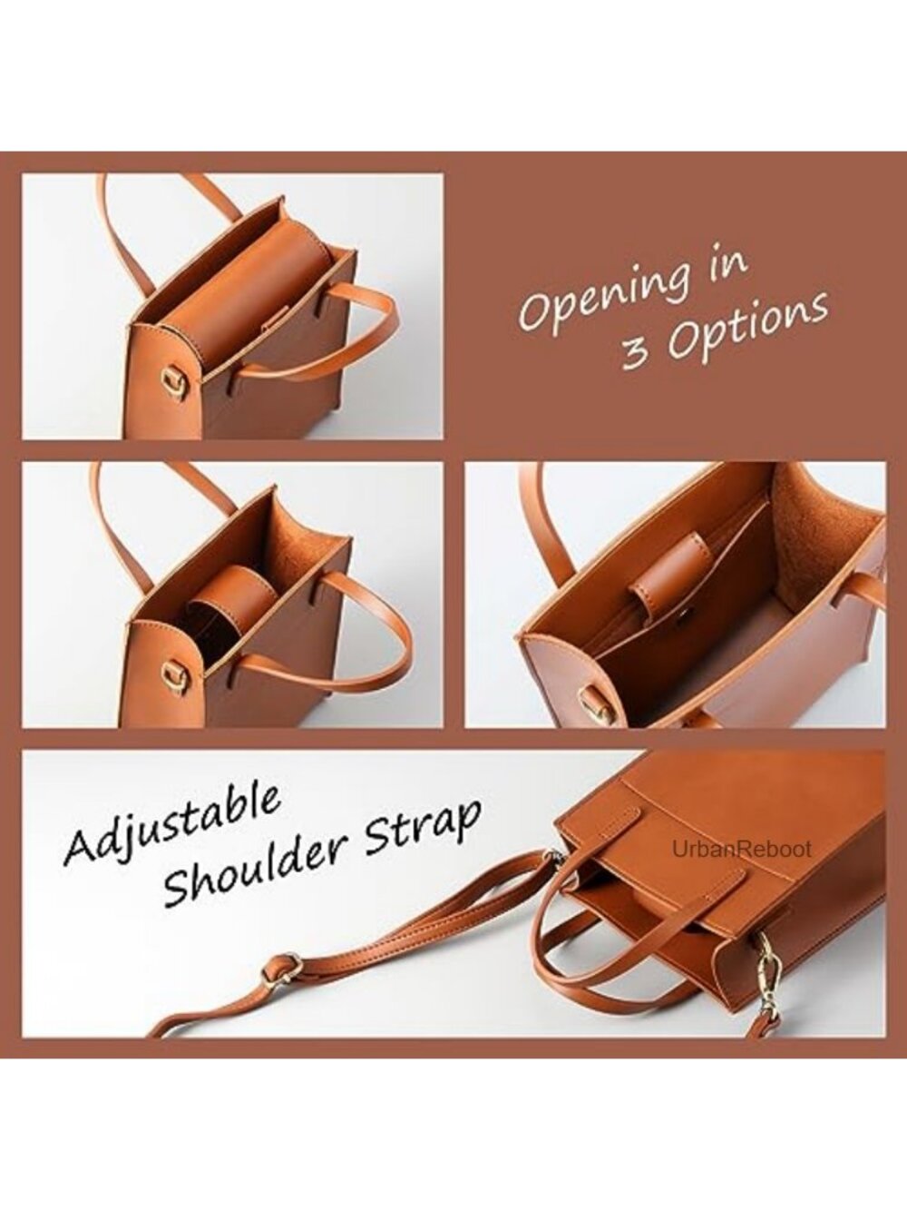Vegan Leather Mini Tote Satchel Crossbody Adjustable Strap - Picture 2 of 6